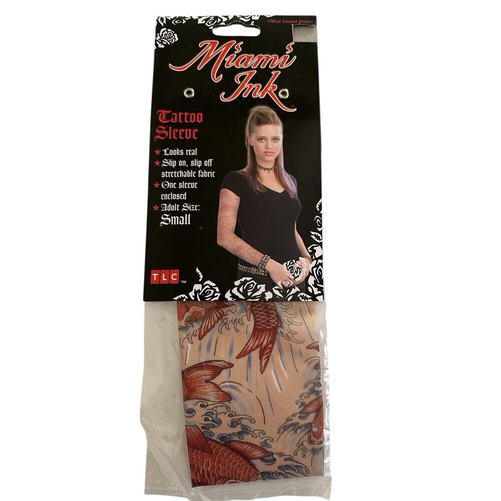 Miami Ink Tattoo Sleeve Sheer Stretchable Fabric Floral Koi Fish Size Small NEW